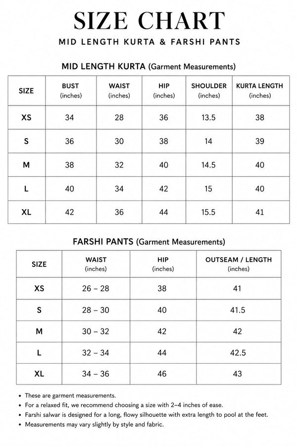 Ananas Rani Size Chart